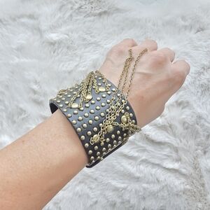 Brass Studded & Chain Cuff Bracelet